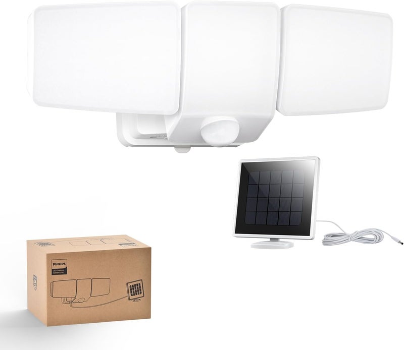 Philips 3600LM Solar Security Lights, 5000K waterproof Dimmable LED Motion Sensor Outdoor Lights, 3 Adjustable Heads w/16ft Cable, Separate Solar Panel with 3 Modes Solar Flood Lights for Yard, Garage - Image 1